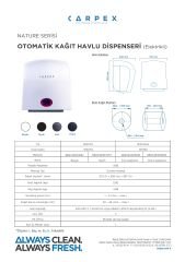 CARPEX NATURE OTOMATİK SENSÖRLÜ KAĞIT HAVLU MAKİNESİ BEYAZ