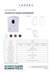 CARPEX NATURE OTOMATİK SENSÖRLÜ KÖPÜK SABUN DİSPANSERİ HAZNELİ BEYAZ